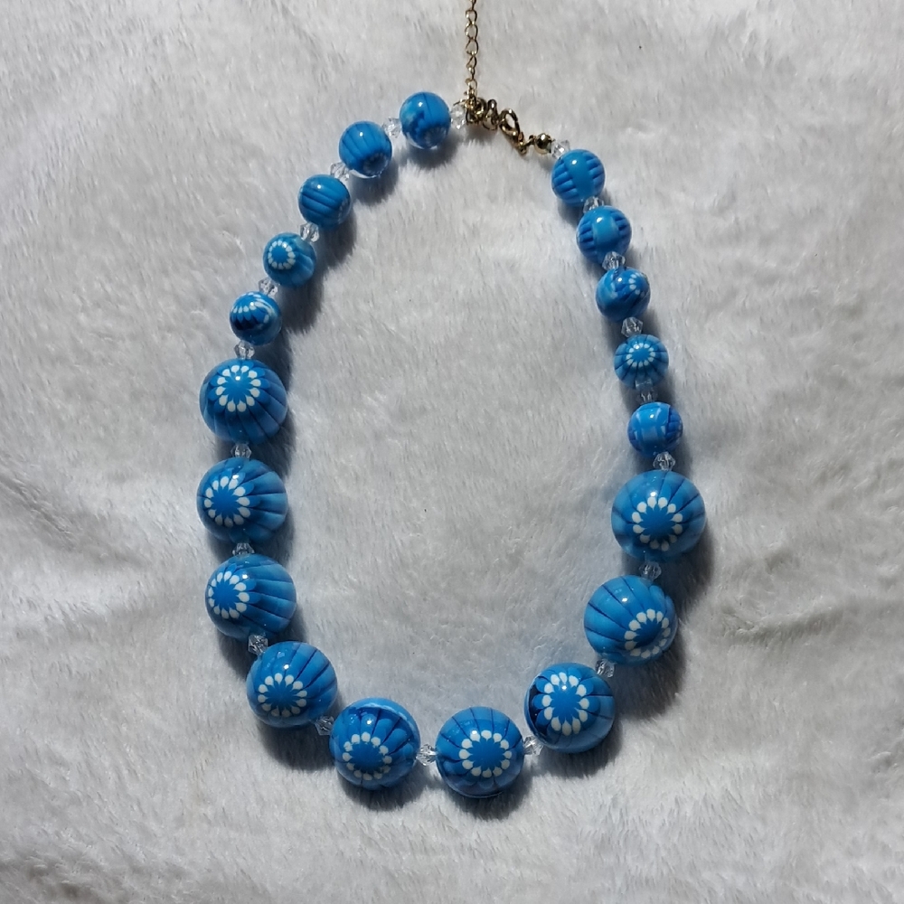 Blue Floral Beaded Necklace